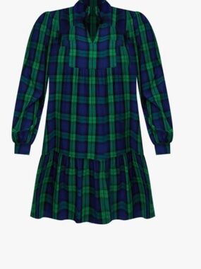 torrid Green and Navy Plaid Long-Sleeve Mini Dress